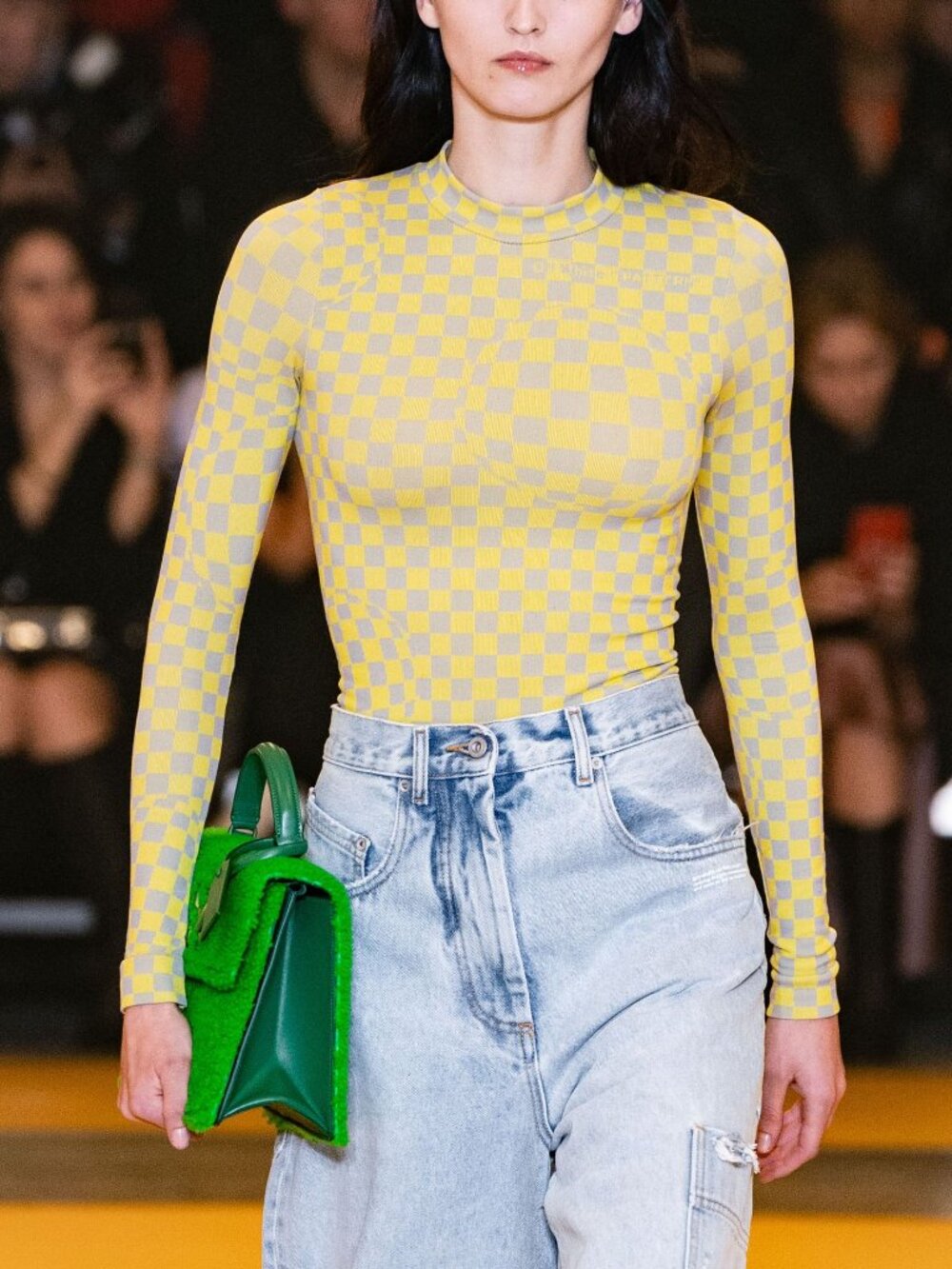 Off-White AW19 Runway Yellow Bubble Check Long-Sleeve Top